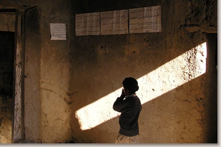 An abandoned girls school in Wardak province, just south of Kabul, vacated in late 2005 because students discovered an explosive device left inside. A threatening night letter ordering the school to be closed was left at the local mosque before the attempted attack.  2005 HRW/Saman Zia-Zarifi.