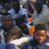 Sudanese refugees at Cairo sit-in on November 11, before police eviction of December 30. © 2005 Elijah Zarwan