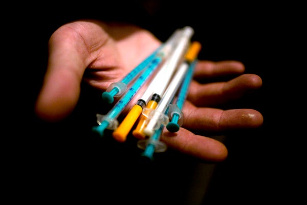 Used needles are returned to a needle exchange point in St. Petersburg, Russia. © 2007 Lorena Ros

