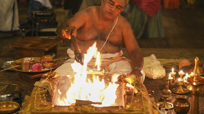  A Hindu worshipper celebrating the festival of Shivaratri in the Sri Lankan capital, Colombo, on March 8, 2024. 