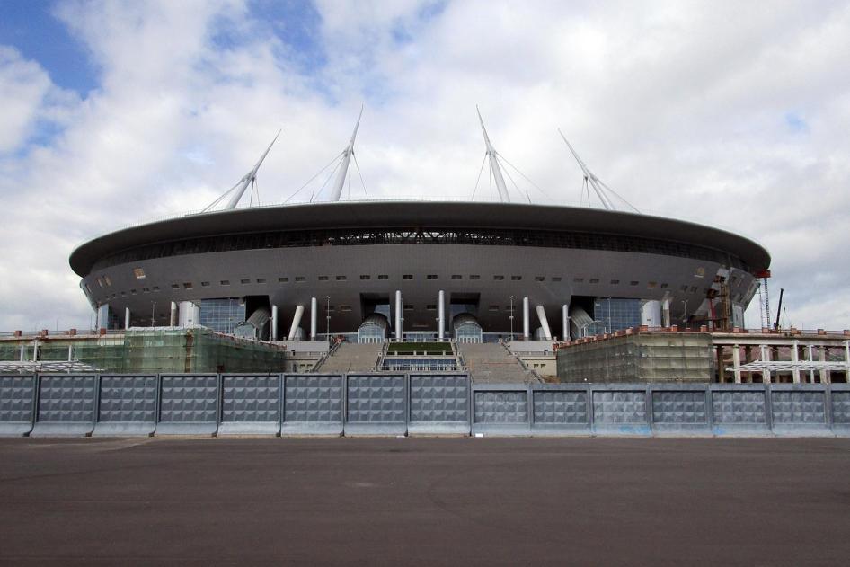 The St. Petersburg Stadium, a 2017 Confederations Cup and 2018 World Cup venue in St. Petersburg, Russia, under construction in July 2016