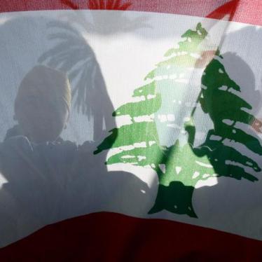 People wave a Lebanese national flag during a protest in Central Beirut December 11, 2006.