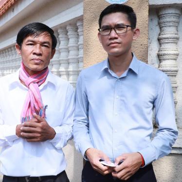 Uon Chhin and Yeang Sothearin outside the courthouse in Phnom Penh, October 3, 2019.