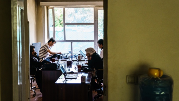 The staff of the newspaper Etilaat Roz, keep on working even after the Taliban took control of the country, in Kabul, Afghanistan, September 19, 2021.