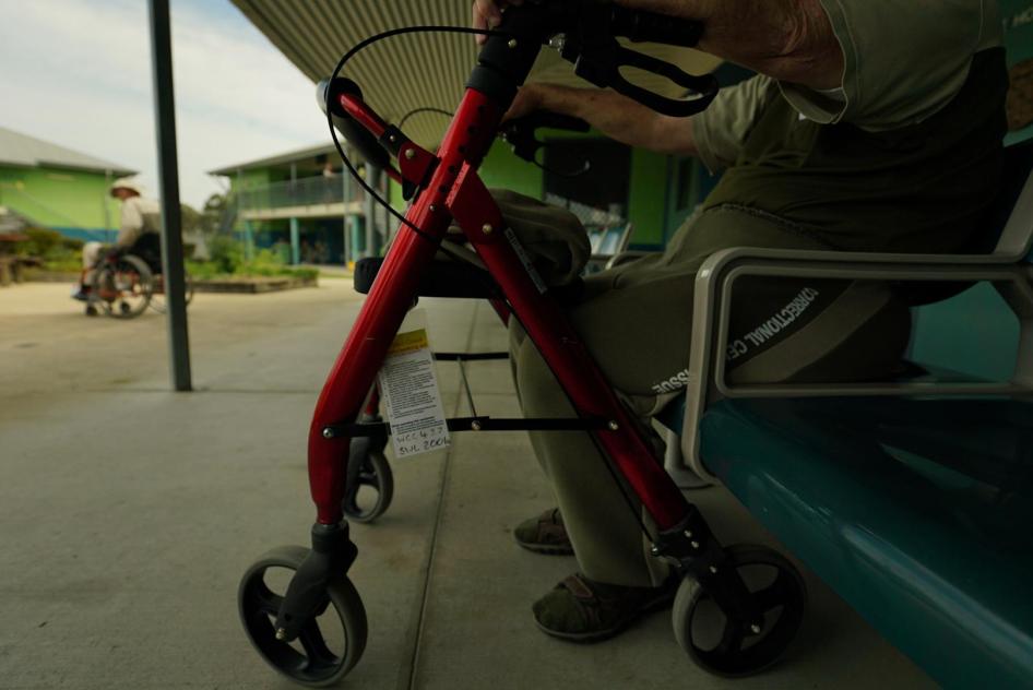 A prisoner with an assistive chair in Wolston Correctional Centre, Queensland.