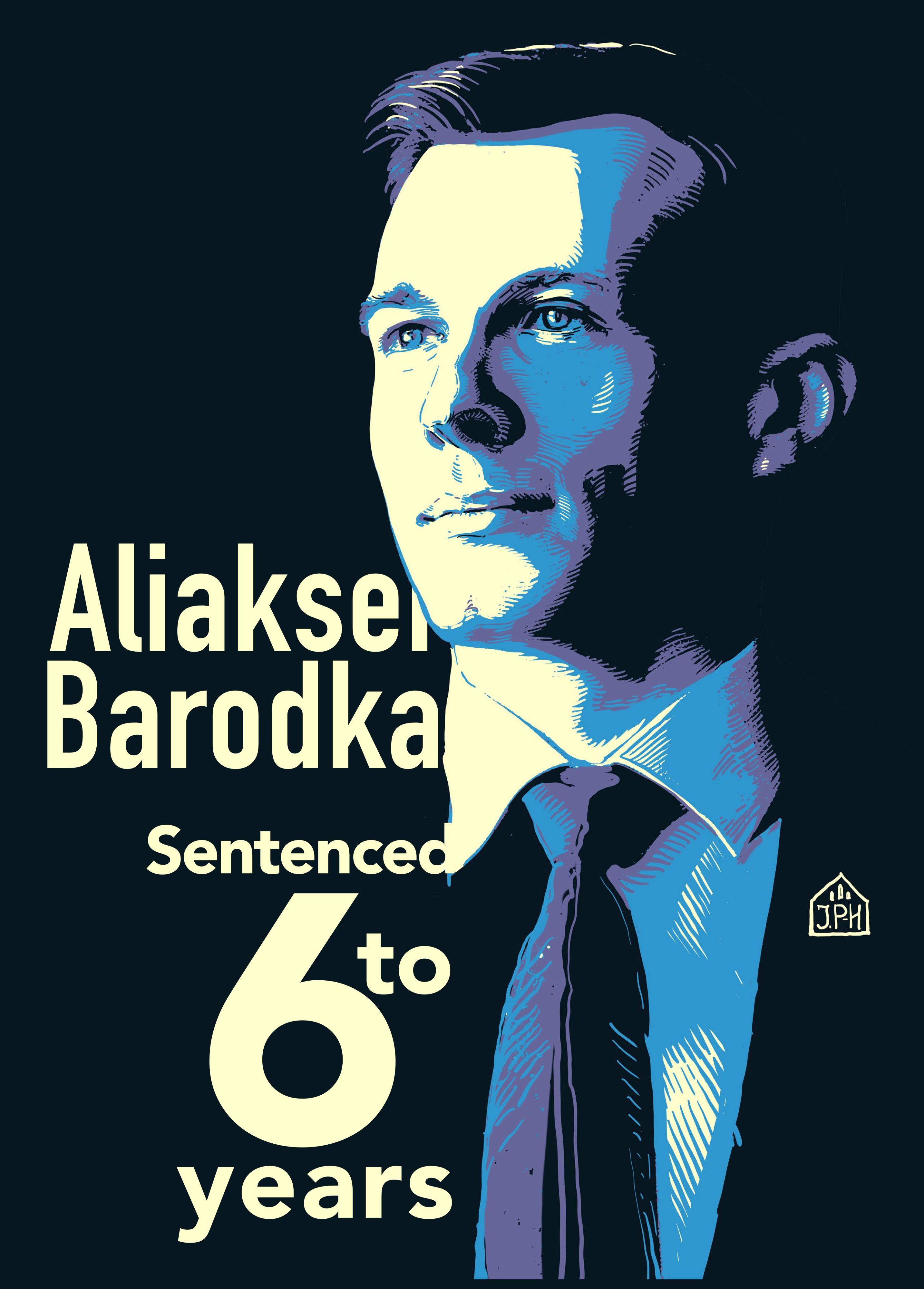 Illustrated poster with a headshot of Aliaksei Barodka