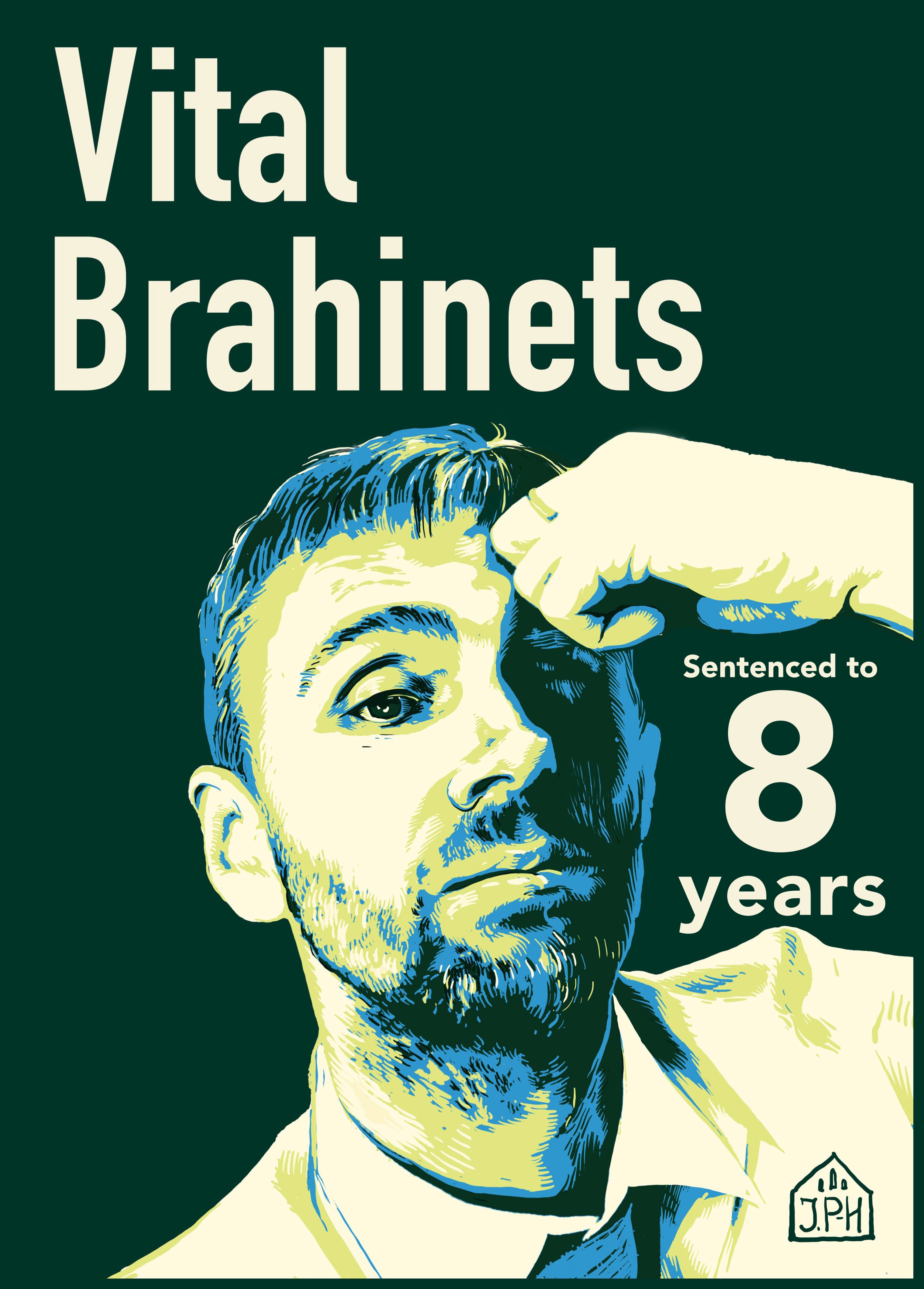 Illustrated poster with a headshot of Vital Brahinets