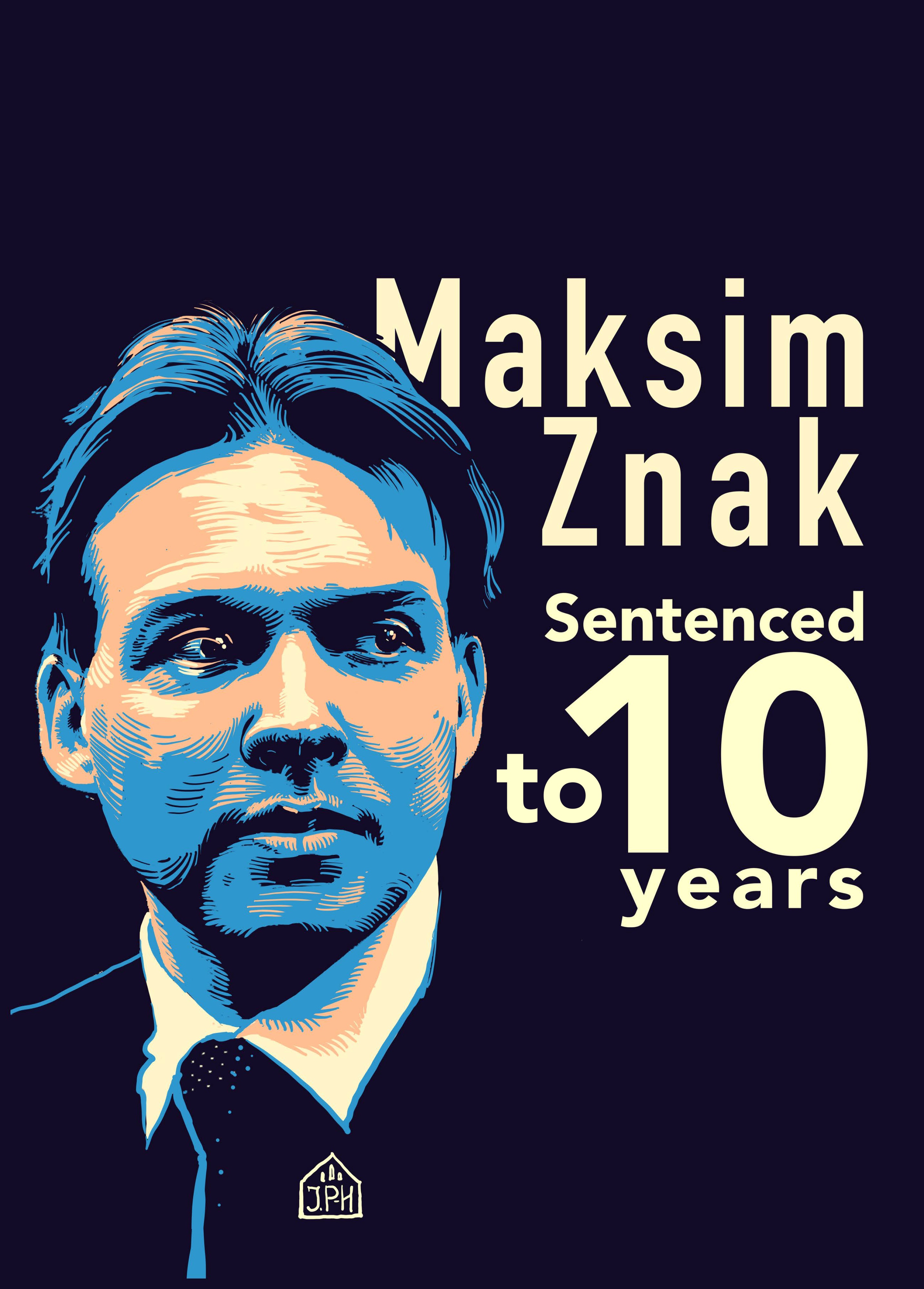 Illustrated poster with a headshot of Maksim Znak