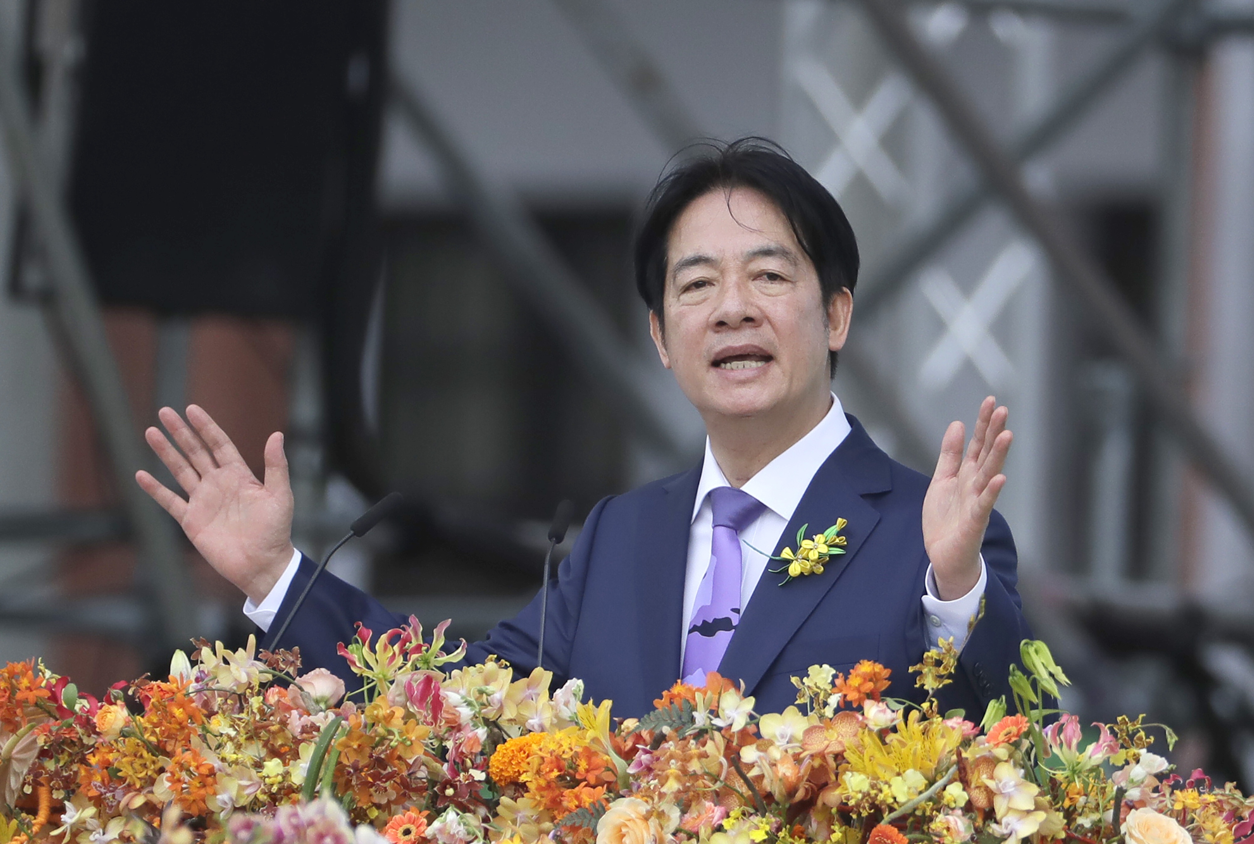 Taiwan's President Lai Ching-te delivers an acceptance speech during his inauguration ceremony