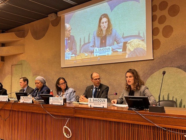 Sarah Saadoun speaks at a side event to the HRC 56th Session. 