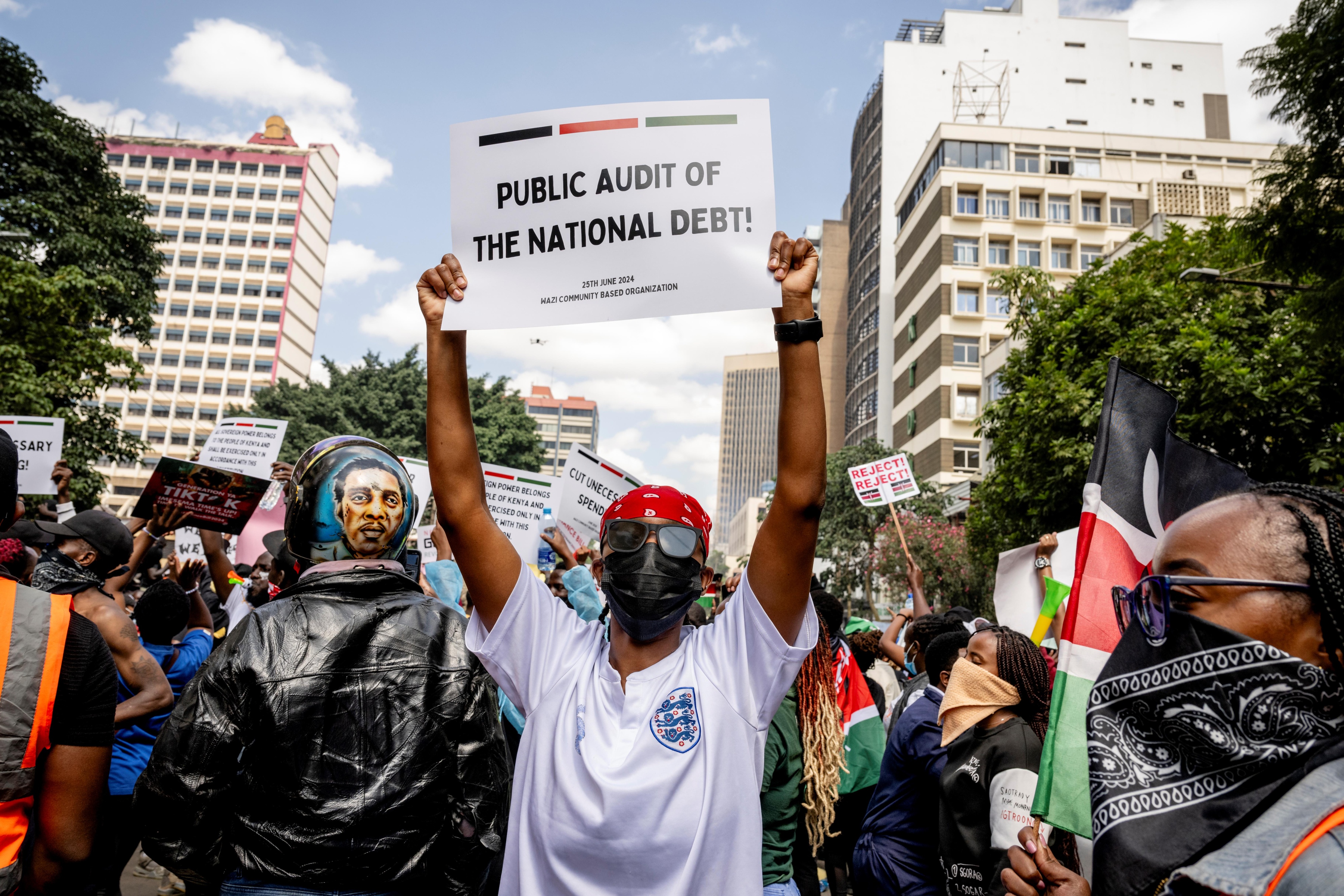 Protestors demonstrate against the Finance Bill 2024 in Nairobi, Kenya.