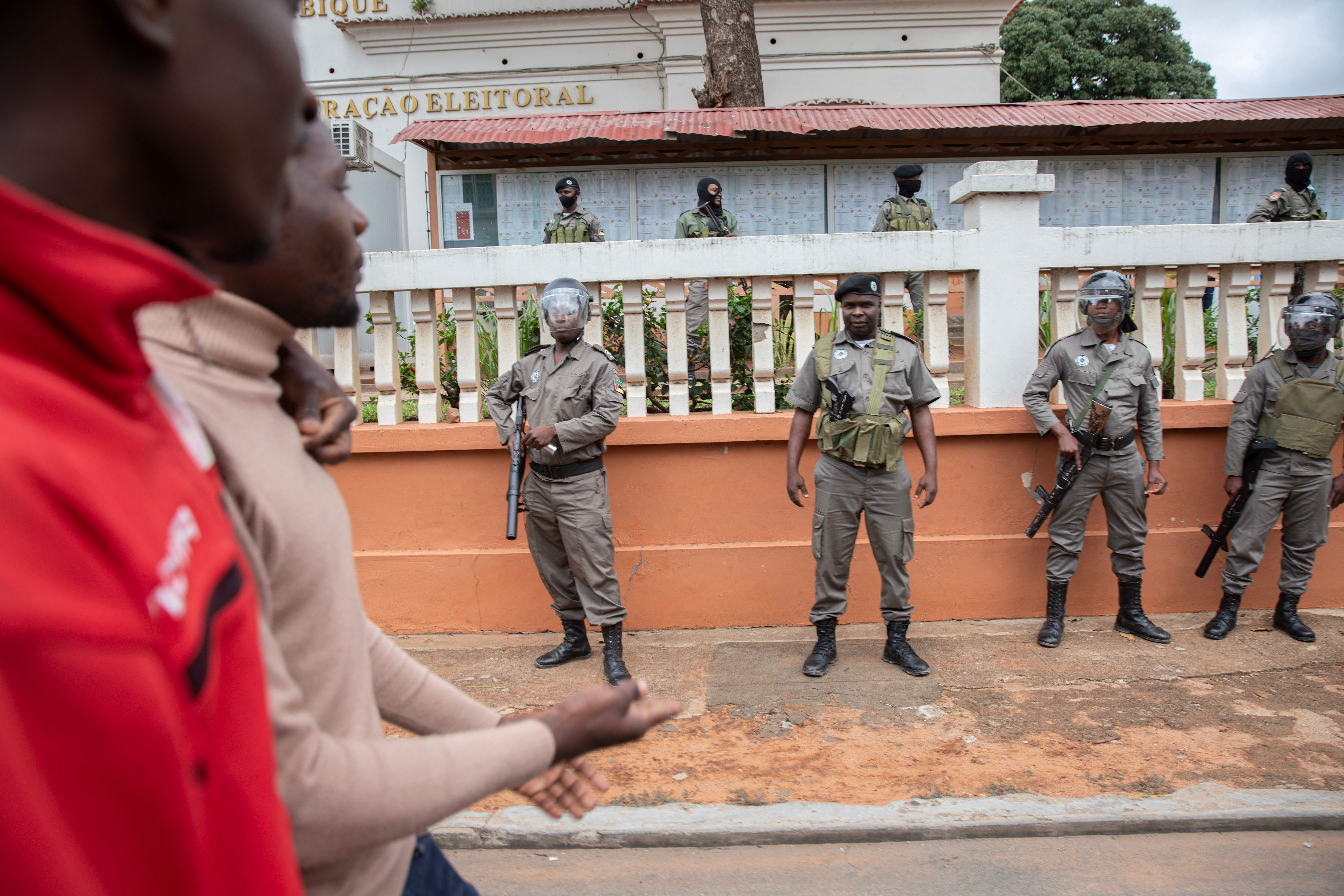 Mozambique police stationed at the Technical Secretariat of Electoral Administration building