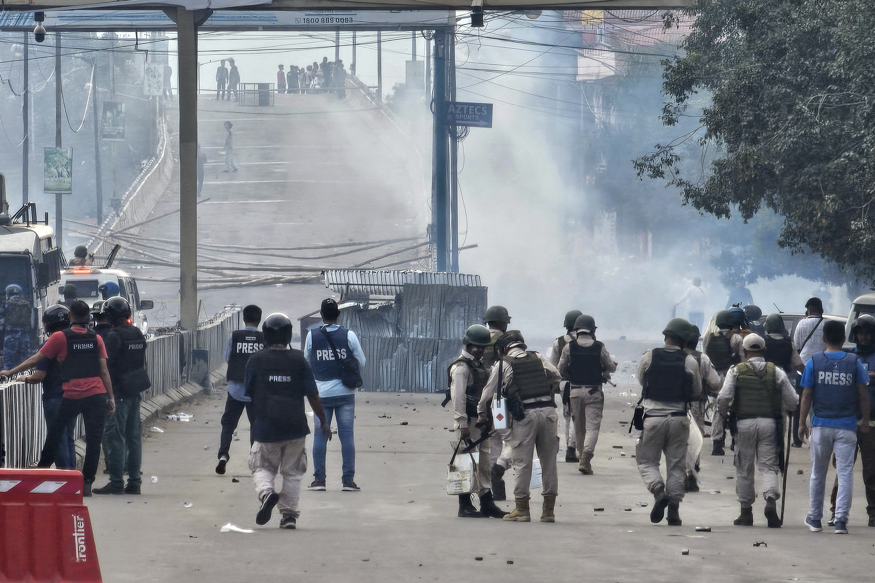 Police fire tear gas to disperse students protesting against ethnic violence in Imphal, in the northeastern state of Manipur, India, September 10, 2024.