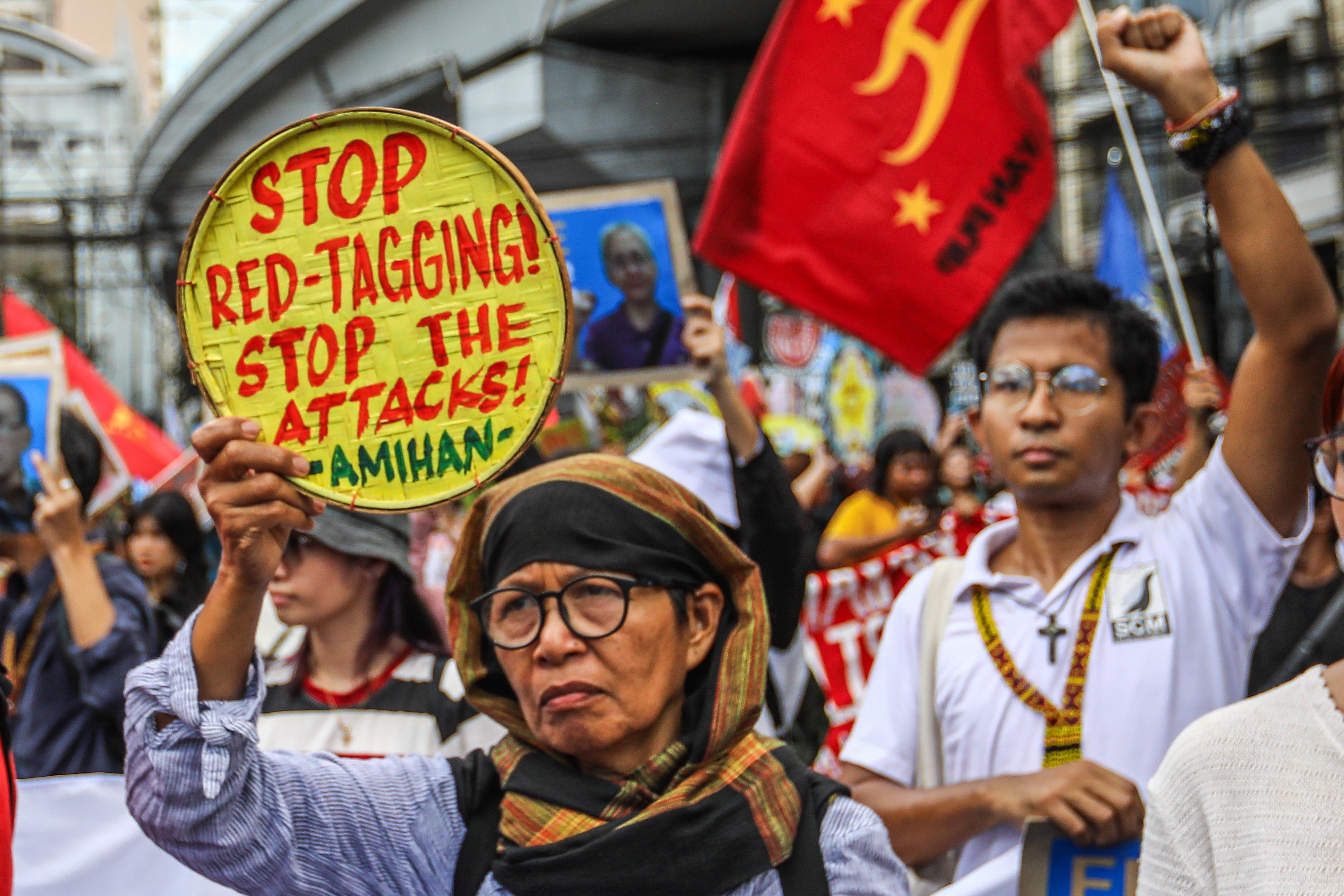 Hundreds of activists join a protest march in Manila, Philippines, to commemorate International Human Rights Day and to demand that the Marcos administration end unlawful killings and other violations of human rights, December 10, 2023.