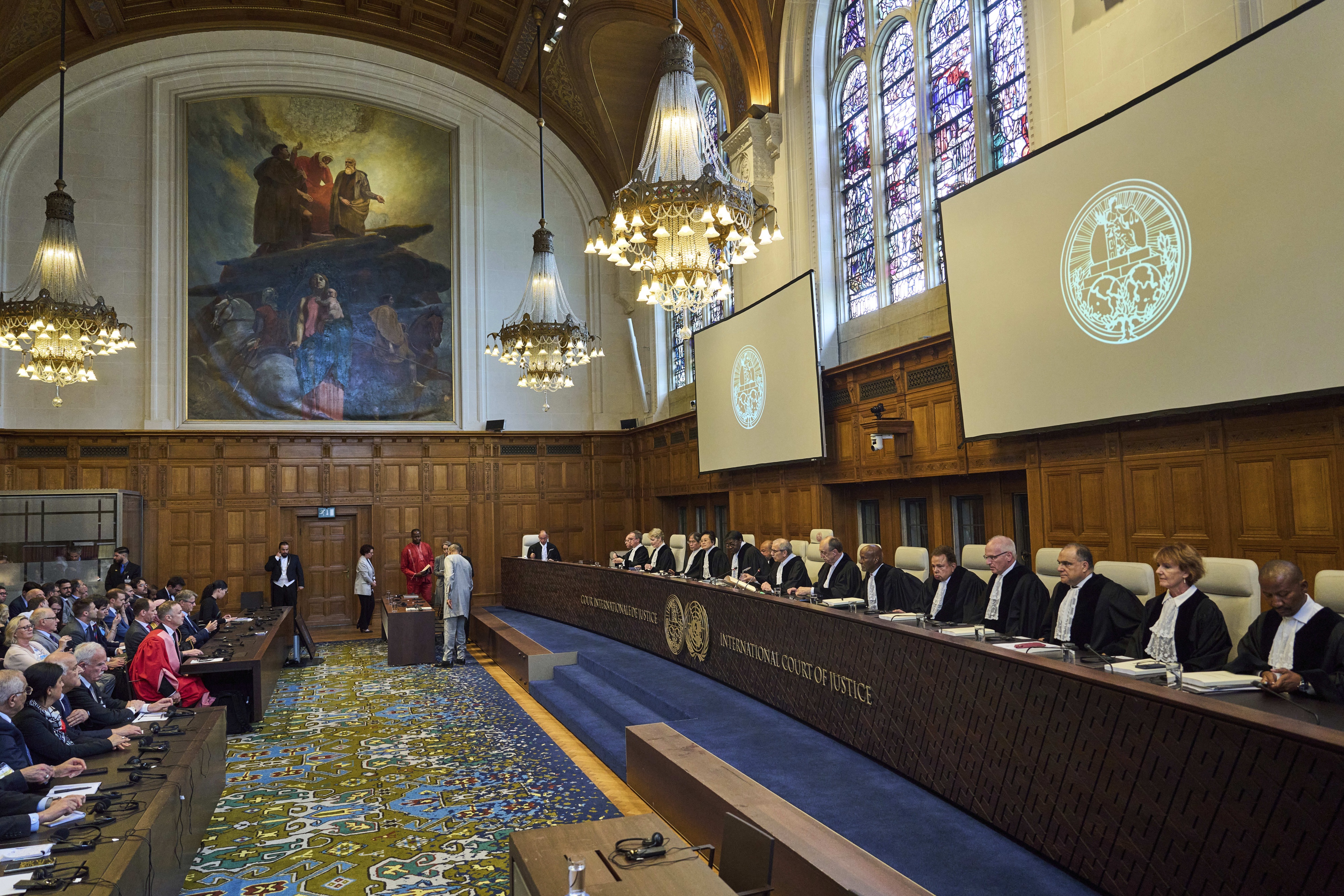 Presiding Judge Nawaf Salam reads the advisory opinion [on the legal consequences of Israel’s policies and practices in the Occupied Palestinian Territory in the International Court of Justice, The Hague, Netherlands, July 19, 2024.