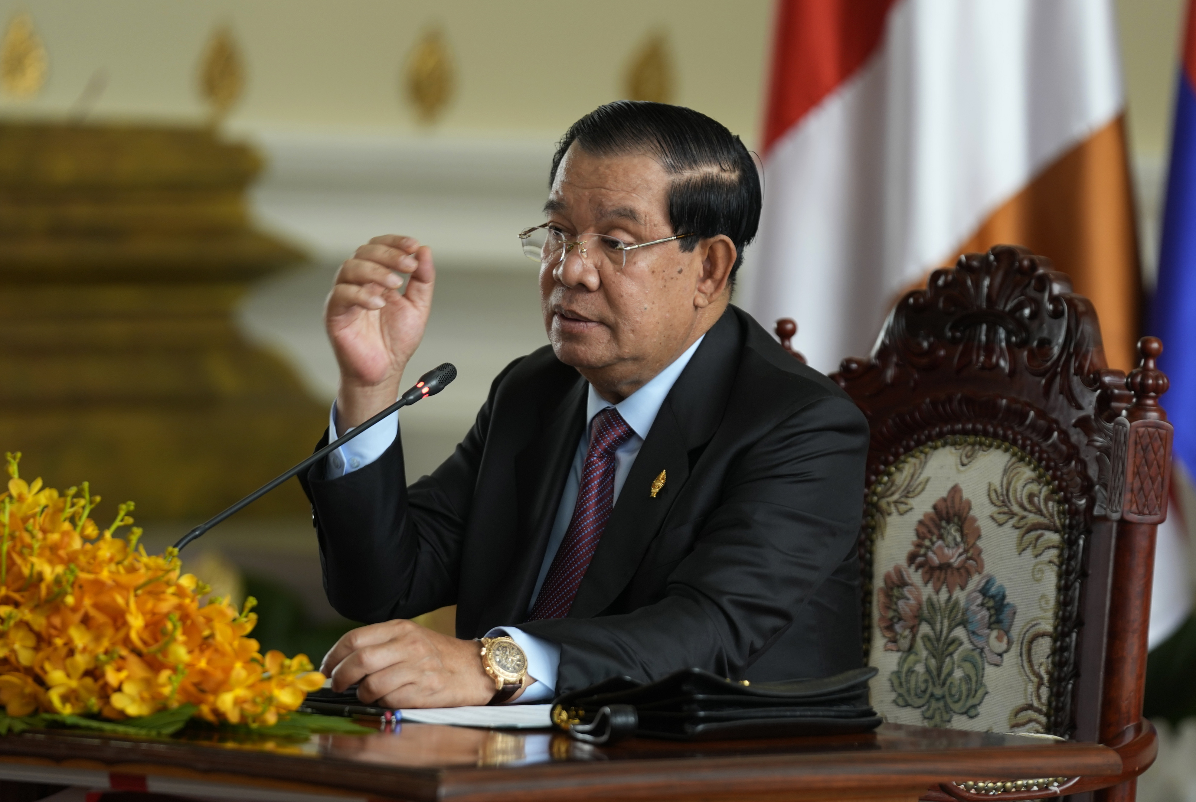 Cambodia's senate president and former prime minister Hun Sen gives a press conference at the National Assembly in Phnom Penh, Cambodia, August 22, 2023.