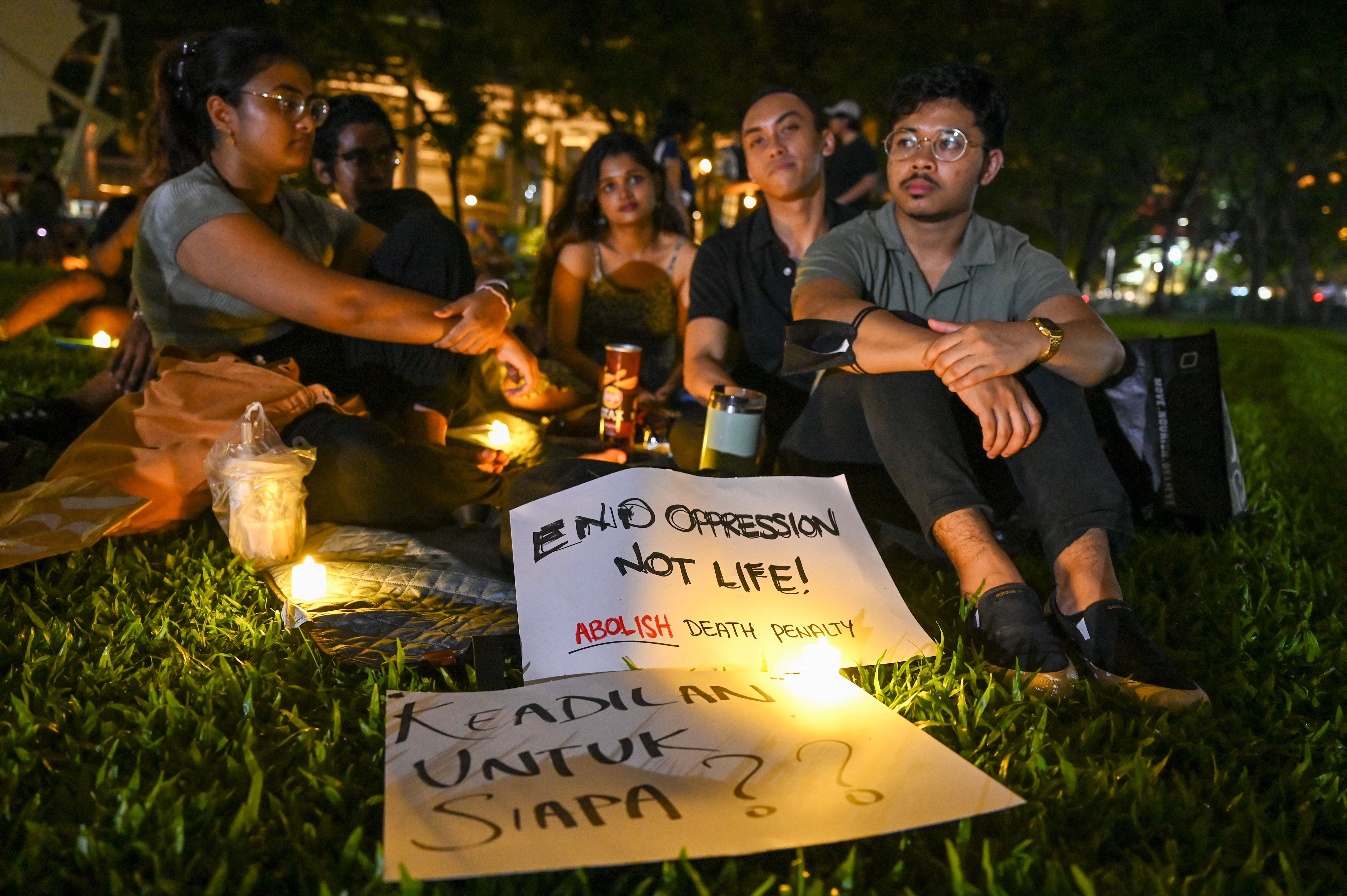 A vigil for Malaysian national Nagaenthran K. Dharmalingam, sentenced to death for trafficking heroin into Singapore, at Speakers’ Corner in Singapore, April 25, 2022.