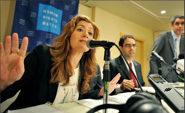 Human Rights Watch experts at a press conference on exploitation of migrant workers in the United Arab Emirates. 