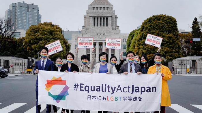 Supporters of Equality Act Japan gather in front of parliament