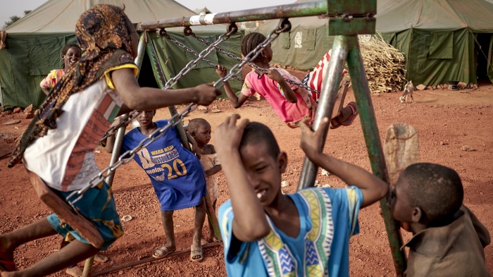  A group of children play in a camp for internally displaced people in Sevare, Mali, February 28, 2020.