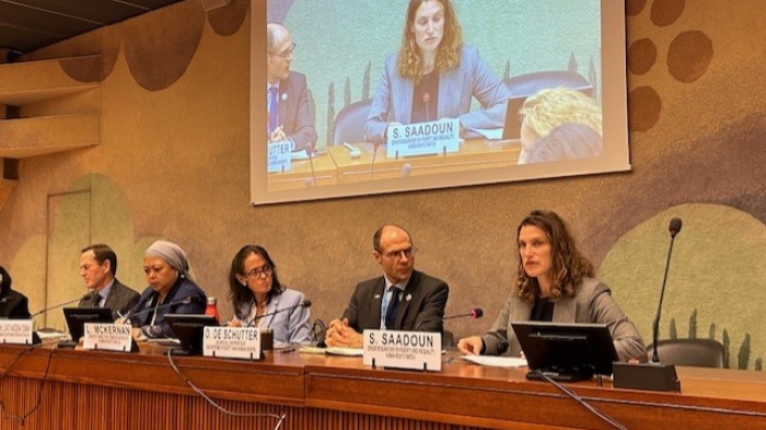 Sarah Saadoun speaks at a side event to the HRC 56th Session. 