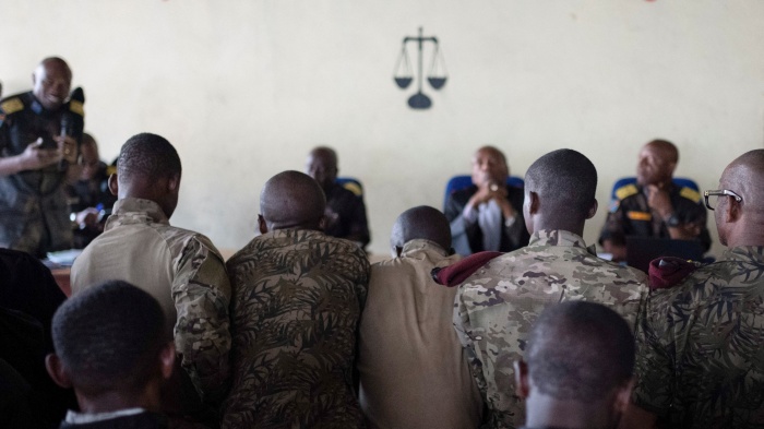 Congolese military personnel on trial for the murder of 57 civilians during a demonstration against the presence of MONUSCO, the United Nations stabilization mission in the Democratic Republic of the Congo, in Goma, North Kivu province, Democratic Republic of the Congo, September 7, 2023. 