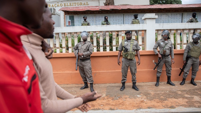 Mozambique police stationed at the Technical Secretariat of Electoral Administration building