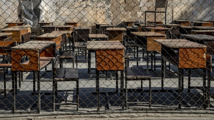  The benches of a school sit empty in Kabul, Afghanistan, December 22, 2022. 