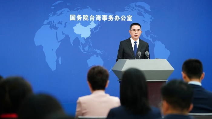  Chen Binhua, a spokesperson for the Taiwan Affairs Office of the State Council, speaks at a press conference in Beijing, China, September 13, 2023. 