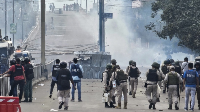 Police fire tear gas to disperse students protesting against ethnic violence in Imphal, in the northeastern state of Manipur, India, September 10, 2024.