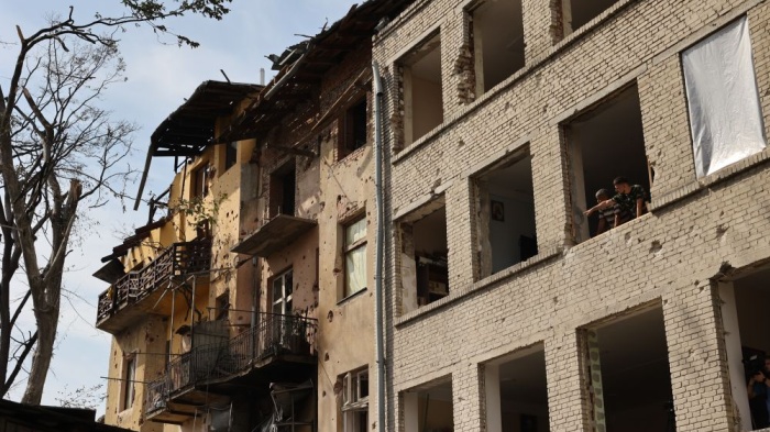 Lyceum No. 5 on Kokorudza Street in Lviv, Ukraine, damaged during a Russian air attack on September 4, 2024.