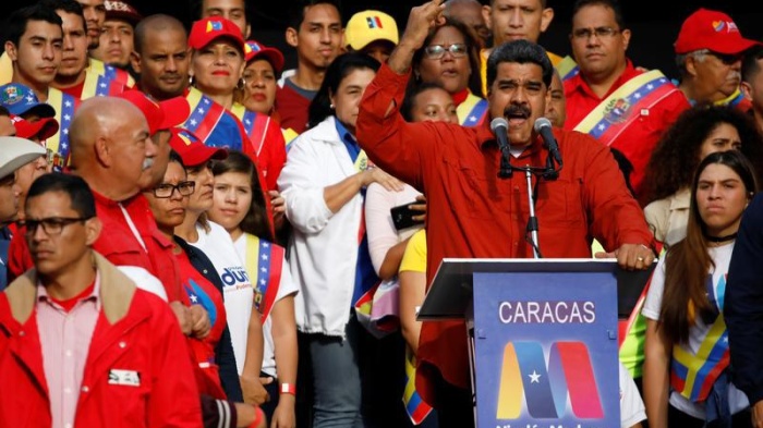 Venezuela's President Nicolas Maduro speaks during a campaign rally in Caracas, Venezuela May 4, 2018. 