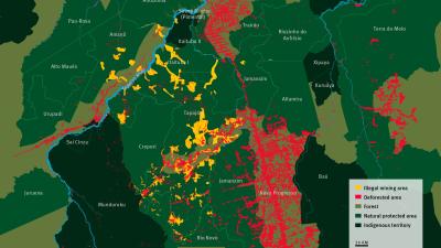 Map of illegal mining areas in the Amazon