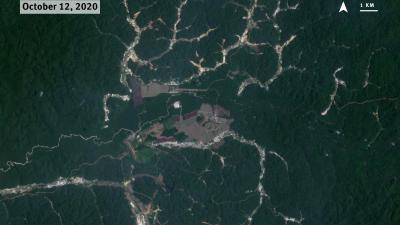 A satellite image of mining sites in the Amazon