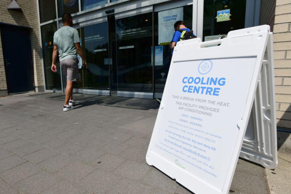 A person enters the Hillcrest Community Centre, where they can cool off during the extreme hot weather in Vancouver, British Columbia, Canada, June 30, 2021.
