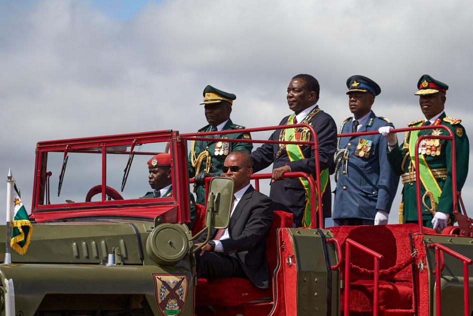 Zimbabwe President Emmerson Mnangagwa (3rd R) inspects the guard of honor at the country's 43rd Independence Day celebrations held in Mount Darwin, Mashonaland Central province, on April 18, 2023.