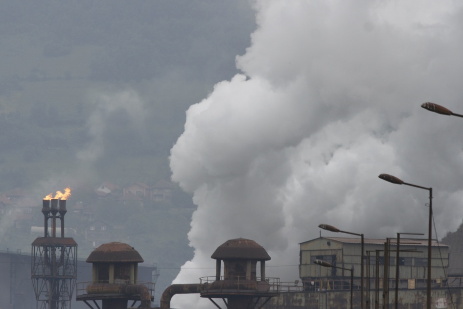 Smoke from a now-decommissioned factory rising in the air in Bosnian town of Zenica, Bosnia, June, 2, 2017.