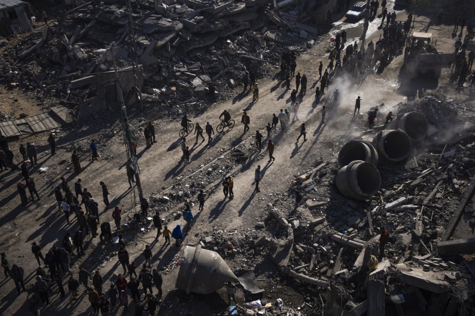 The destruction after an Israeli strike on residential buildings and a mosque in Rafah, Gaza Strip, February 22, 2024. 