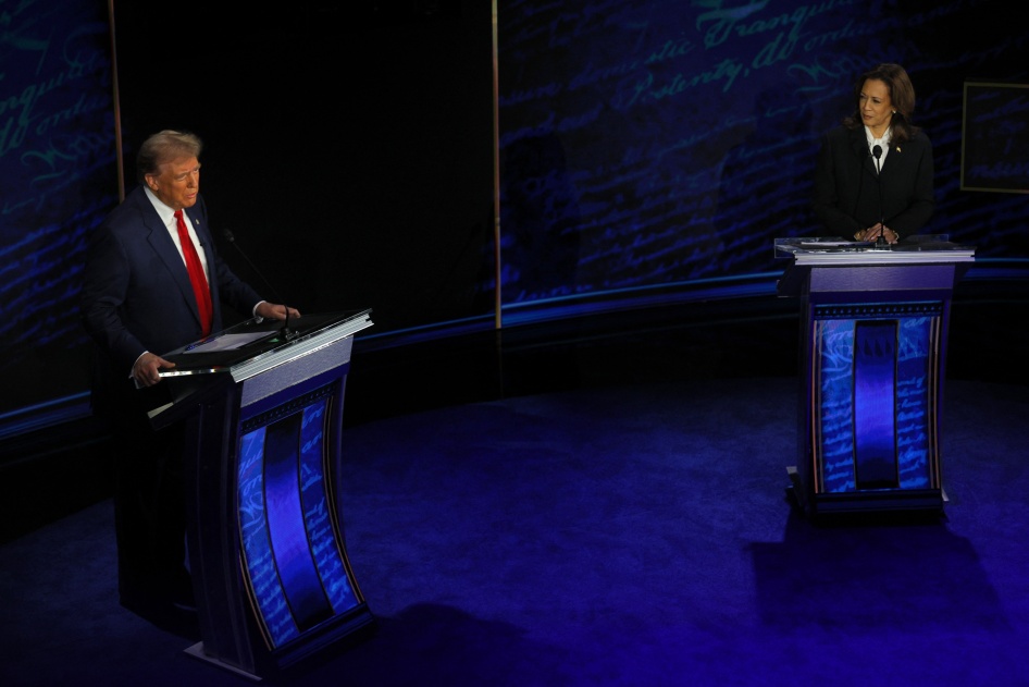 US presidential candidates, former President Donald Trump and Vice President Kamala Harris, at the presidential debate in Philadelphia, Pennsylvania, September 10, 2024. 