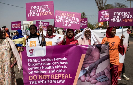 Women in Gambia protesting against FGM