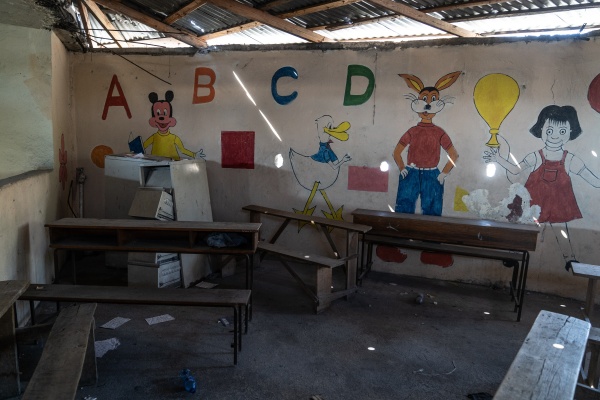 Inside the École Communautaire in the Bel Air neighborhood of Port-au-Prince, Haiti on May 9, 2024. The school was abandoned in late February 2024 as gang violence made safe access for students and teachers impossible.