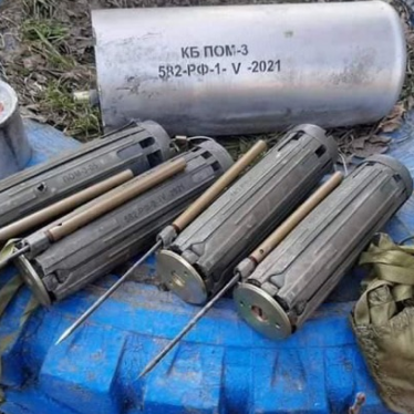 POM-3 antipersonnel mines that failed to deploy and remnants of its delivery canister found by deminers in the Kharkiv region of Ukraine on or around March 28.
