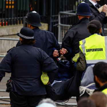 Police detain a protester on the day of Britain's King Charles and Queen Camilla's coronation ceremony, in London, Britain May 6, 2023