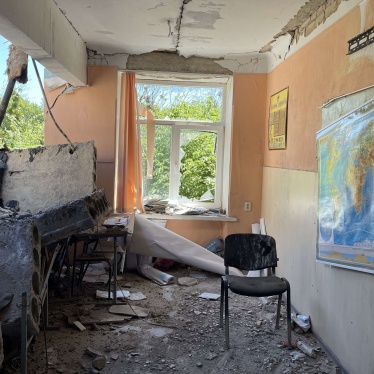 Rubble in a destroyed classroom