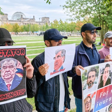Various groups protest against the visit of Tajikistan President Emomali Rahmon and other Central Asian leaders to Berlin, Germany, September 29, 2023.