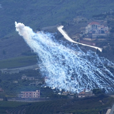 Artillery-delivered white phosphorus munition being airburst over Kfar Kila, a Lebanese border village with Israel, as seen from Marjayoun in southern Lebanon, November 22, 2023.