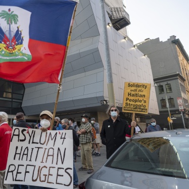 People gather in front of the San Francisco Federal Building to protest the Biden administration's handling of the Haitian refugee crisis in San Francisco, California, US, September 24, 2021.