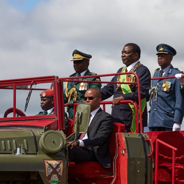 Zimbabwe President Emmerson Mnangagwa (3rd R) inspects the guard of honor at the country's 43rd Independence Day celebrations held in Mount Darwin, Mashonaland Central province, on April 18, 2023.