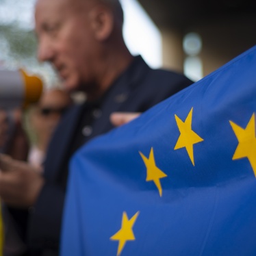 People rally in front of the European Commission representation office in Warsaw, Poland April 30, 2024.