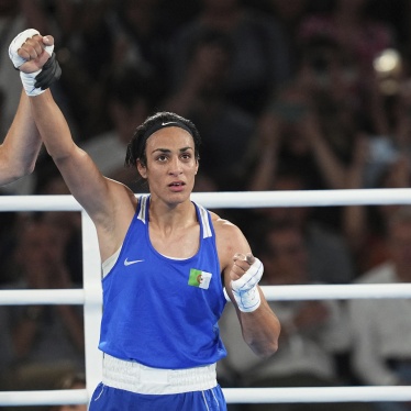 Algerian boxer Imane Khelif competes during the semifinal at the Olympic games in Paris, France, on August 6, 2024.